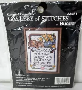 BUCILLA GALLERY OF STITCHES "REJOICE" COUNTED CROSS STITCH 33061 CAT ON SHELF - Picture 1 of 5