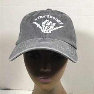 Grey Stay Spooky Skeleton Hand Adjustable Strap Back Hat Cap Halloween Goth - Picture 1 of 5