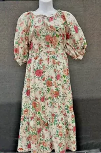 Anthropologie Plus Maxi Dress Puff-Sleeve Tiered Floral Cream Rose Size 2X NWT - Picture 1 of 5