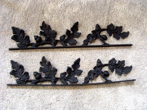 PAIR Vintage Cast Aluminum Fence Gate Topper Finials Oak Leaf Acorns 22"L x 5.3" Cover