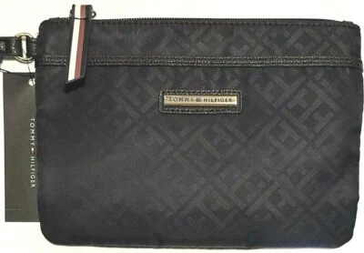 NWT WOMEN'S TOMMY HILFIGER BLUE NYLON LOGO ZIP WRISTLET WITH STRAP MSRP $48.00  - Image 1 of 4