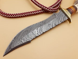 STAG ANTLER DAMASCUS HANDMADE CUSTOM HUNTING CAMPING BOWIE SURVIVAL KNIFE - Picture 1 of 7