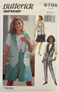 Butterick Sewing Pattern #6708, Size 12-14-16, Misses' Vest, Shorts & Pants - Picture 1 of 3