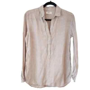 Uniqlo 100% Lino Beige Tostado Popover Blusa Túnica Camisa Boho Longline Para Mujer S - Imagen 1 de 5