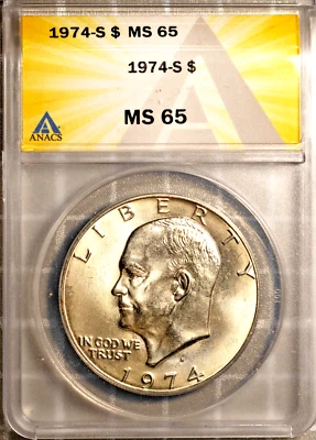 1974-S AG $1 Eisenhower MS 65 ANACS # 7351486 + Bonus - Image 1 of 2