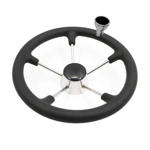 13-1/2" Boat 5 Spoke Steering Wheel Marine with Black Foam Grip Destroyer Knob - Picture 1 of 7