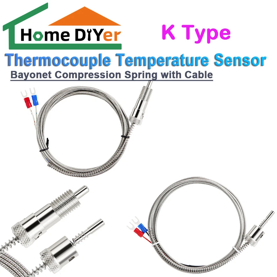 K Type Thermocouple Temperature Sensor Bayonet Compression Spring with Cable - Image 1 of 4