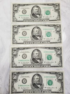 1977 $50.00 Fifty Dollar 4 Sequent Unique Serial #Federal Reserve Notes CRISP UN - Picture 1 of 4
