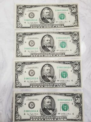 1977 $50.00 Fifty Dollar 4 Sequent Unique Serial #Federal Reserve Notes CRISP UN - Image 1 of 4