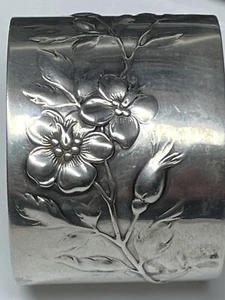 German Wide Floral Napkin Ring Wilhelm Binder 800 Standard Silver Mono 37mm - Picture 1 of 8
