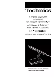 TECHNICS RP-3800E FOR SH-8066 - USER INSTRUCTIONS OWNER'S MANUAL - EN FR DE - Bild 1 von 1
