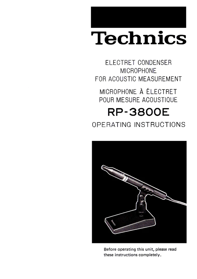 TECHNICS RP-3800E FOR SH-8066 - USER INSTRUCTIONS OWNER'S MANUAL - EN FR DE - Bild 1 von 1
