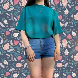 Camicetta maglietta vintage Karen Scott Silky Boxy - verde acqua (taglia media) - Foto 1 di 13