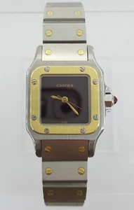 Cartier Santos Carree Small Burgundy Dial Automatic Women's 18k & SS Watch 24mm - Picture 1 of 10