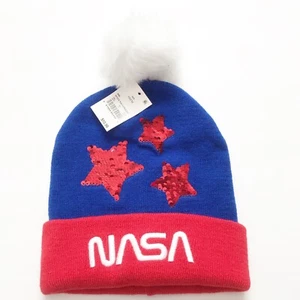 NASA NWT Girls' Flip Sequin Beanie Hat with Pompom One Size - Picture 1 of 5