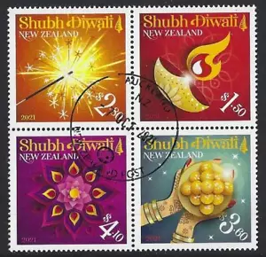 NEW ZEALAND 2021 SHUBH DIWALI BLOCK OF 4 FINE USED - Picture 1 of 1