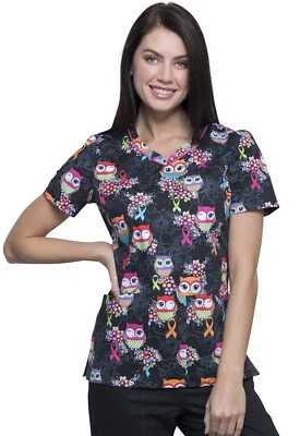 Let's Give A Hoot Cherokee Scrubs Genuine Multi Awareness V Neck Top CK646 LEGV - Image 1 of 4