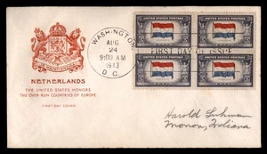 Mayfairstamps US FDC 1943 Flag of Netherlands Block First Day Cover aau_89683 - Picture 1 of 2
