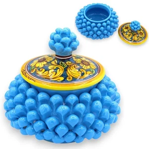 Biscottiera o Portagioie Pigna siciliana, ceramica Caltagirone Ø 18 cm ca. (1Uni - Imagen 1 de 17