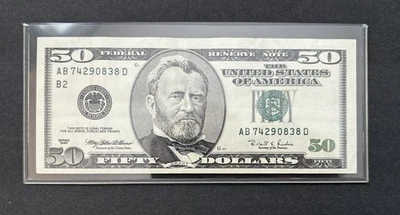 Series 1996 $50 Bill- Large Portrait- AB74290838D - Excellent Condition XF-AU - Image 1 of 4