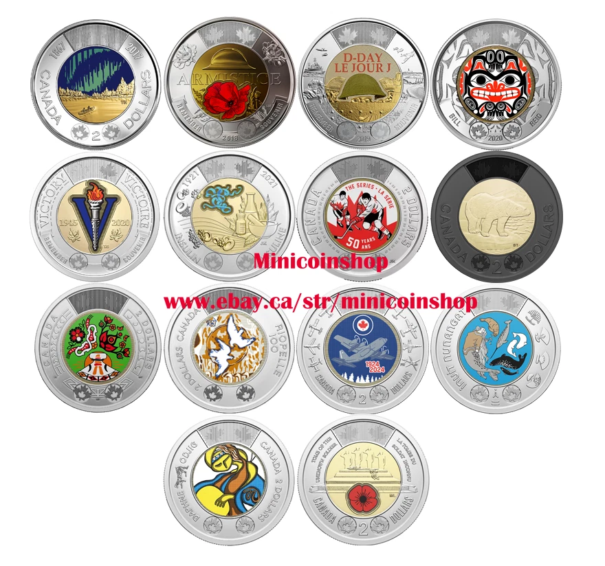 Canada 2017 - 2025 Colored Toonie $2 Dollars 14 Coins Full Set - Image 1 of 1