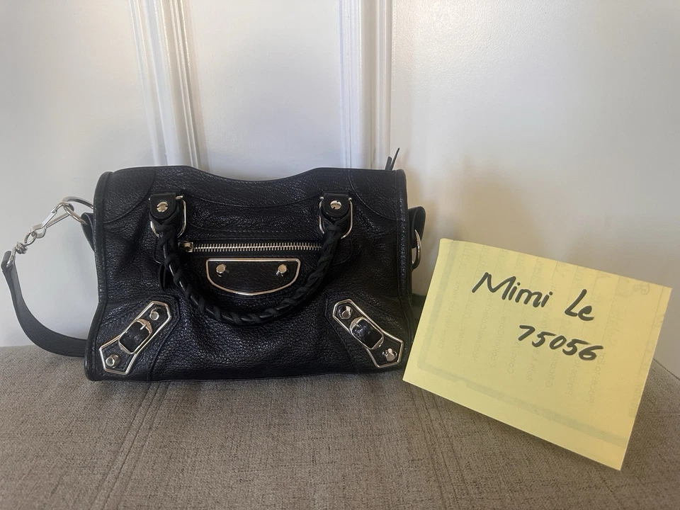 Bolsa Balenciaga de couro preto mini clássica borda metálica cidade - Imagem 1 de 4
