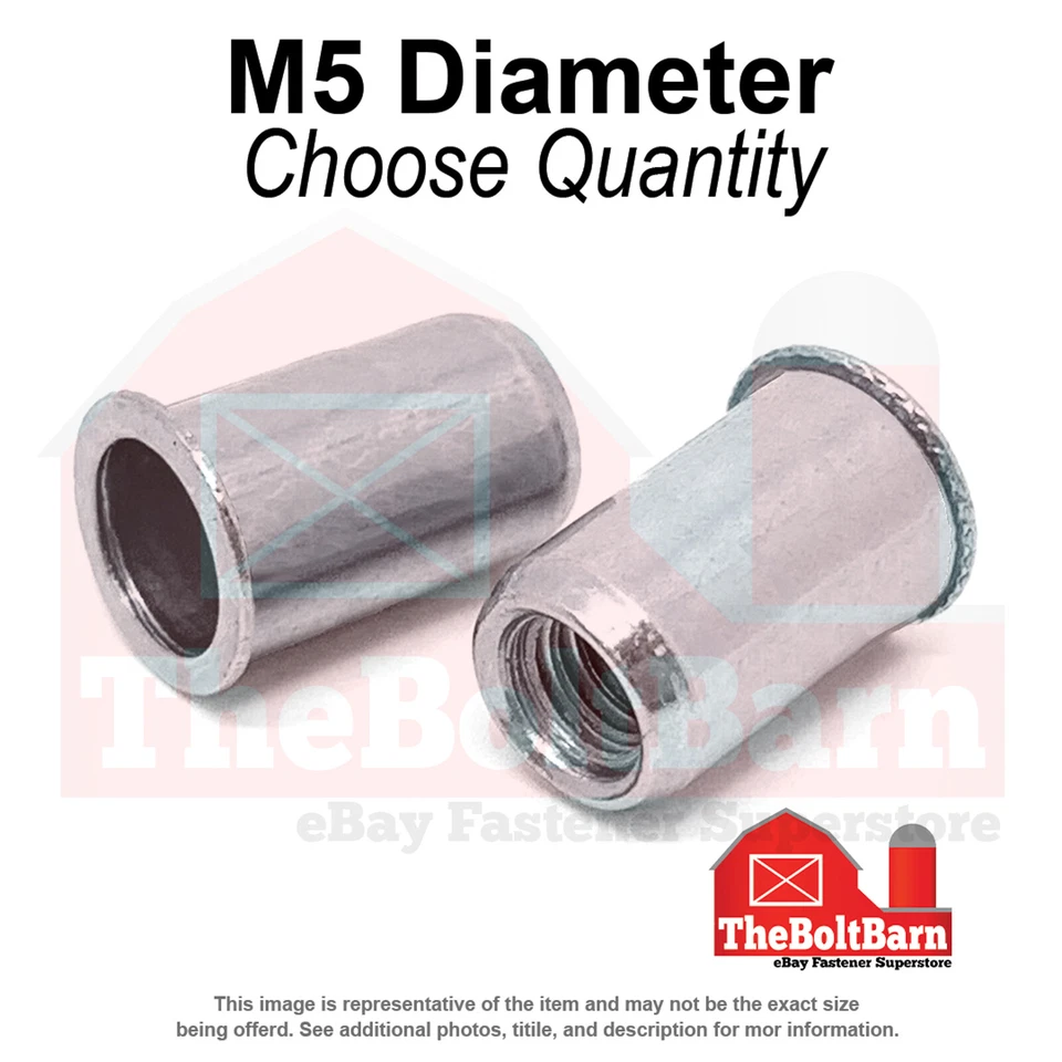 Tuercas de remache de cuerpo liso brida pequeña de acero M5-0,8 zinc transparente (elige la cantidad) Foto 1 de 1