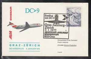 beautiful FFC / First Flight 1972 SWISSAIR Graz to Zurich - Picture 1 of 1