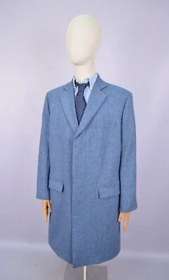 Samuel Windsor 100% Wool Herringbone Blue Coat Jacket Car Coat Size 40" Designer - Image 1 of 4