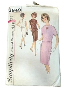 60s Cocktail Party Day Dress 2 Piece Simplicity 4696 Size 14 Cut Vtg Career MCM - Picture 1 of 3