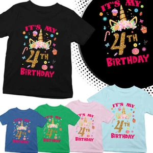 It's My 4th Birthday Unicorn Personalised Birthday Boys Girls Kids T Shirt#AS - Picture 1 of 10