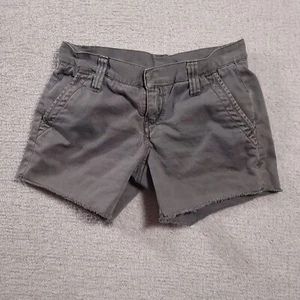 Hurley Low Rise Chino Shorts Women's 0 Gray Flat Front Cotton Frayed Hem - Picture 1 of 12