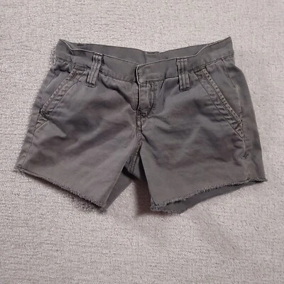 Hurley Low Rise Chino Shorts Women's 0 Gray Flat Front Cotton Frayed Hem - Image 1 of 4