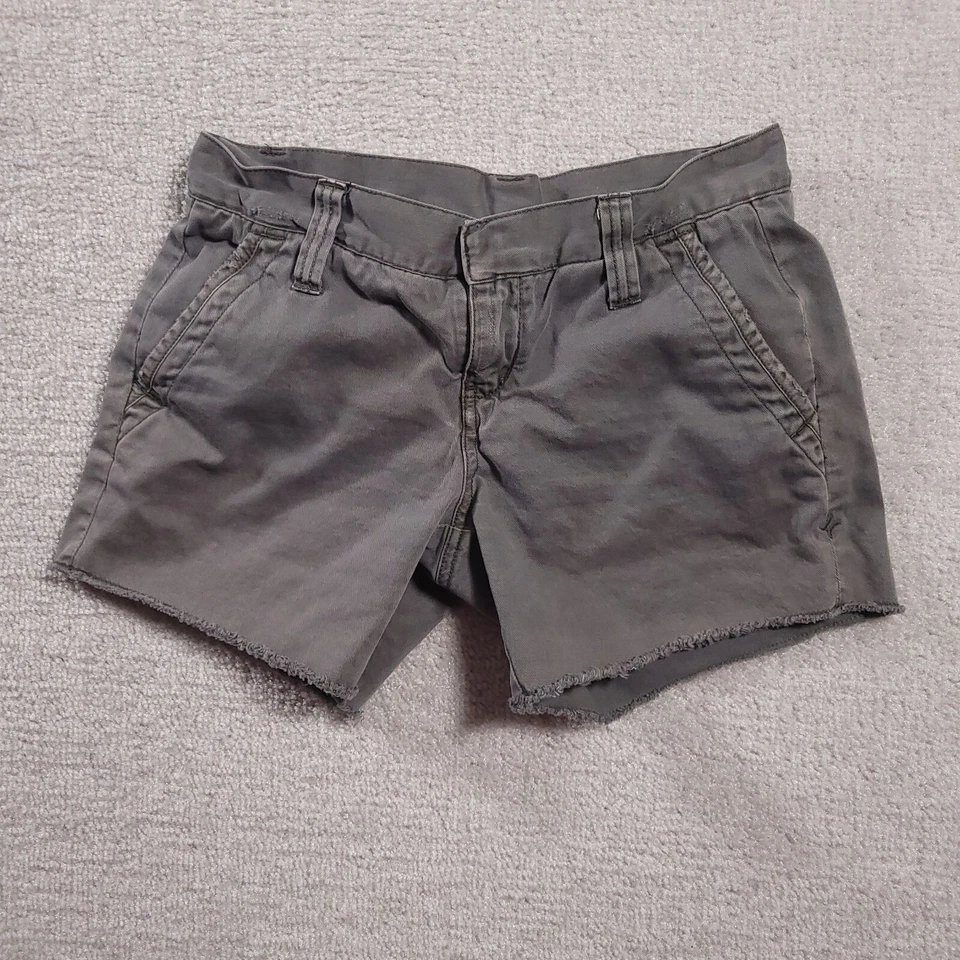 Pantalones cortos chinos de tiro bajo Hurley para mujer 0 gris frente plano algodón dobladillo deshilachado Foto 1 de 4