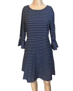 Gilli Women's Navy Blue Dress Bell Sleeve Fit n Flare Lined Size Large - Picture 1 of 6