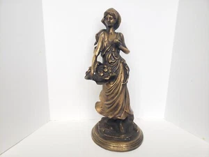 Arteriors Bronze Peasant Girl With Fruit Basket Statue Unsigned - Vintage - Picture 1 of 11