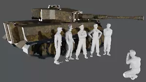 WWII German Tank Crew Photo Pose with Photographer - Peaked Caps - 6 Figure Set - Picture 1 of 7