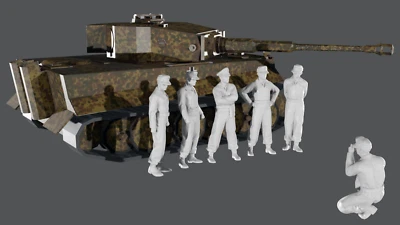 WWII German Tank Crew Photo Pose with Photographer - Peaked Caps - 6 Figure Set - Image 1 of 4