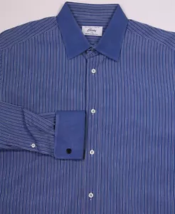 Brioni Blue Striped Contrasting French Cuff Cotton Dress Shirt (41) 16-34 - Picture 1 of 8