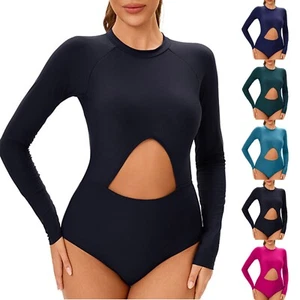 Women's Long-sleeved Conservative One-piece Sexy Sunblock Wetsuit With Breast - Picture 1 of 27