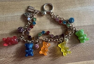 Betsey Johnson Jewelry Gold Bracelet Crystal Pave Multicolor Gummy Bear Charms - Picture 1 of 1