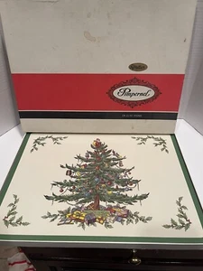 4 Vintage SPODE CHRISTMAS PIMPERNEL TREE HARD CORK PLACE MATS 15 3/4” - Picture 1 of 9