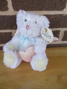 2002 WishPets "Mother" Bear 8"Tall Sitting White Plush Angel Wings Mother Heart - Picture 1 of 5