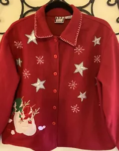 VINTAGE CHRISTMAS HOLIDAY COAT JACKET WOOL BLEND LINED SNOWMAN SNOWFLAKES LARGE - Picture 1 of 8