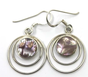 Mother of Pearl Spiral Round Swirl Earrings in Sterling Silver - Picture 1 of 2