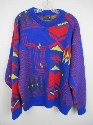 Coogi Mens Sweater Large Blue Red Wool Heavyweight 80s 90s Retro Long Sleeve - Image 1 of 4