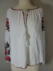 Chelsea Flower Womans Size XS Embroidered Long Sleeve Top Tassels 100% Cotton - Picture 1 of 9