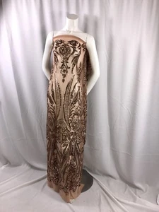 Nude Empire Design With Sequins Embroider On A 2 Way Stretch Blush Mesh-By Yard. - Picture 1 of 12