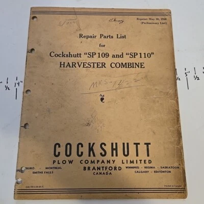 Cosechadora 1948 "SP 109" y "SP 110" cosechadora lista de piezas manual Foto 1 de 4