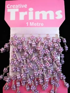 Beaded Trim 1m Violet Flowers Beads DIY Costumes Lampshades Crafts - Picture 1 of 2